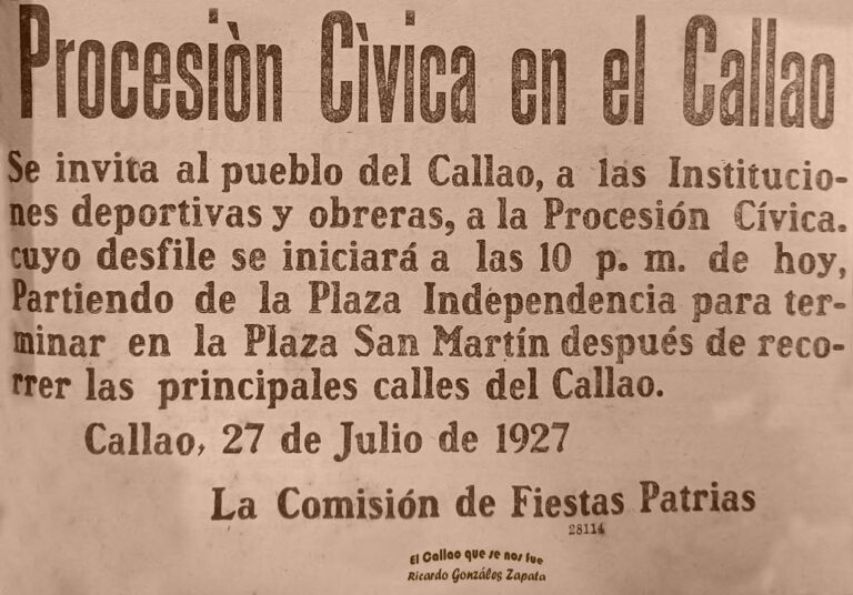 PROCESION CIVICA POR FIESTAS PATRIAS EN EL ANTIGUO CALLAO – JULIO 27 1927